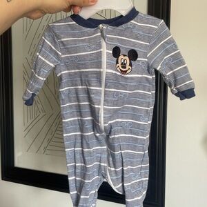 3/$12 Disney Navy & Light Blue Striped Mickey Zip-Front One-Piece
